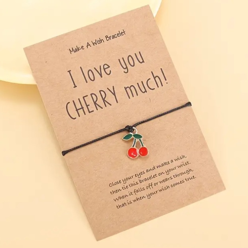 I Love You Cherry Much Make a Wish Black Cord Bracelet